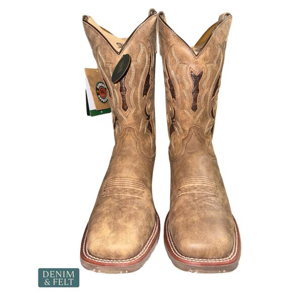 NEW Laredo Distressed Leather Western Boots Tan Broad Square Toe Cowboy Ranch 12